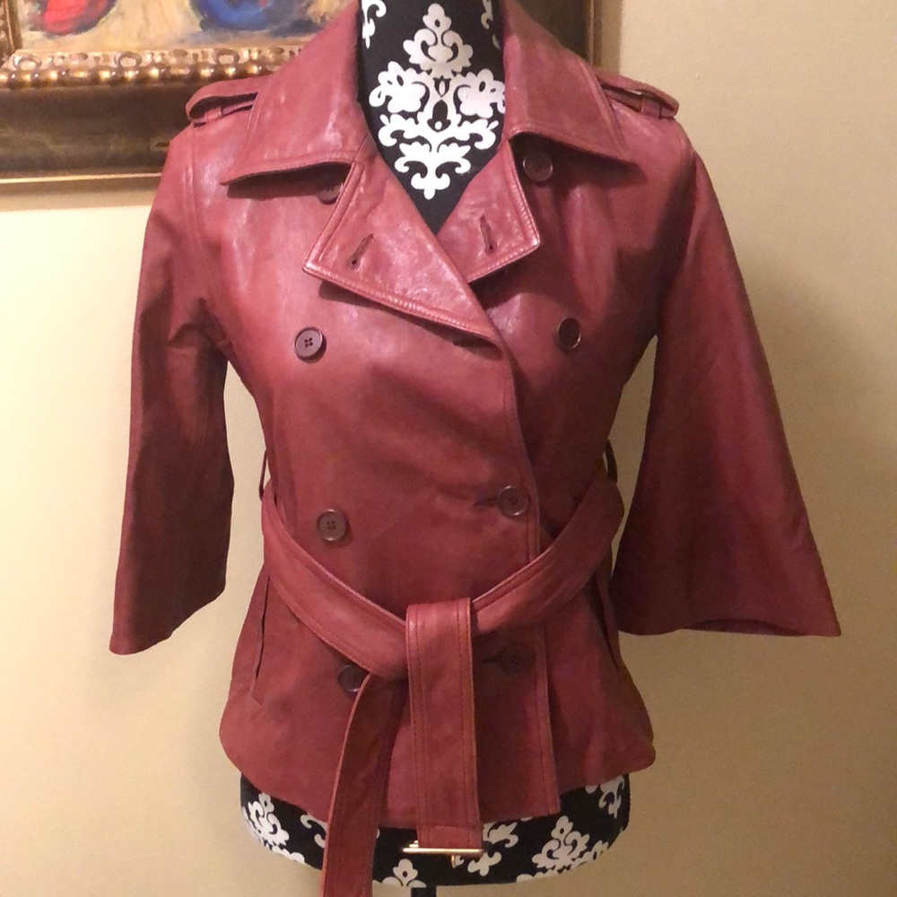 ♥️ DVF Double breasted epaulets military style bell sleeve leather jacket